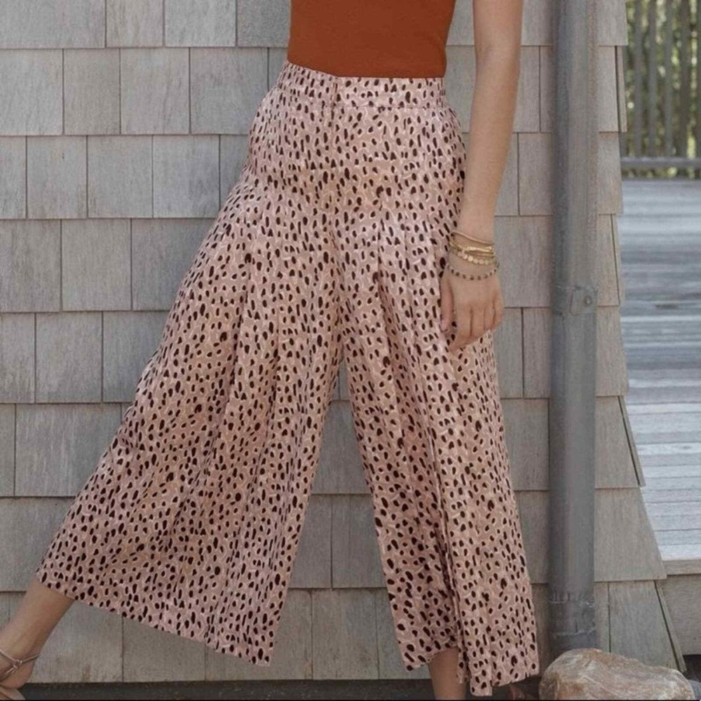 Anthropologie Isobel Printed Wide Leg Pants Tan Cream Animal Print‎ XSP Petite